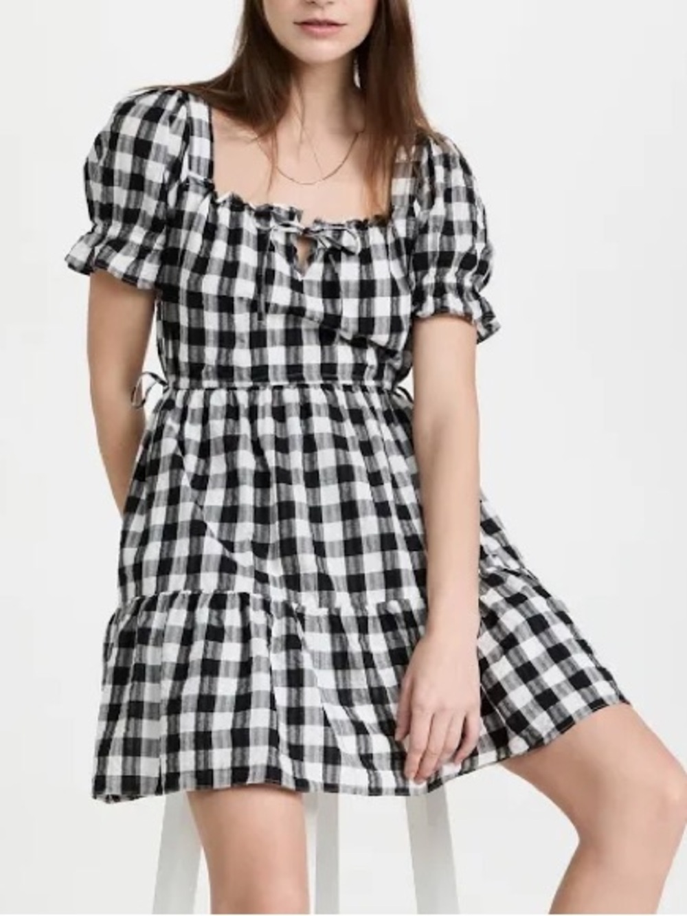 Madewell 100% Cotton Black & White Gingham Puff Sleeve Sundress small milkmaid